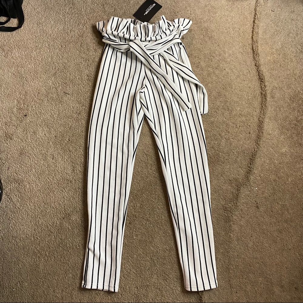 Pinstripe paper bag pants